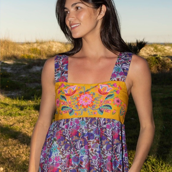 NATURAL LIFE Tops - NATURAL LIFE Yellow Floral Embroidered Tank Top